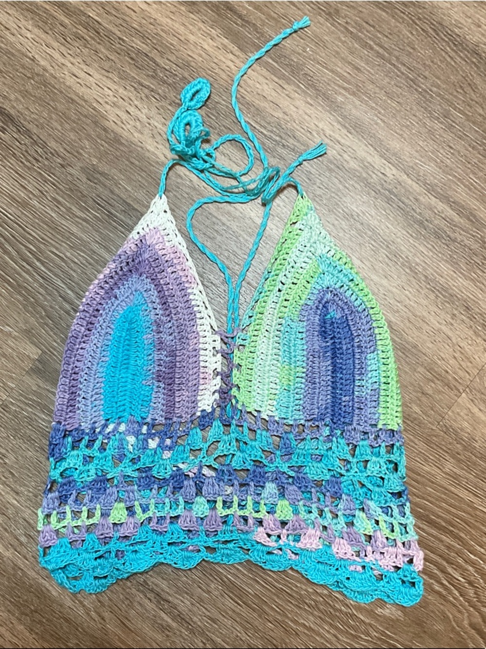 Handmade Crochet Bralette Top in Blue, Purple, Green